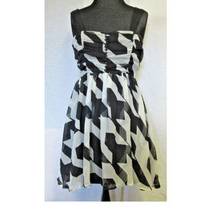 Black White Holiday Party Dress, Chiffon, Dance, Cocktail, NWT